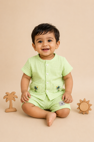 Boys Palm Tree Embroidered Muslin Shirt & Shorts Set