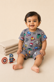 Boys’ Mini Superheroes Printed T-Shirt & Shorts Co-Ord Set