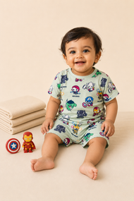Boys’ Mini Superheroes Printed T-Shirt & Shorts Co-Ord Set