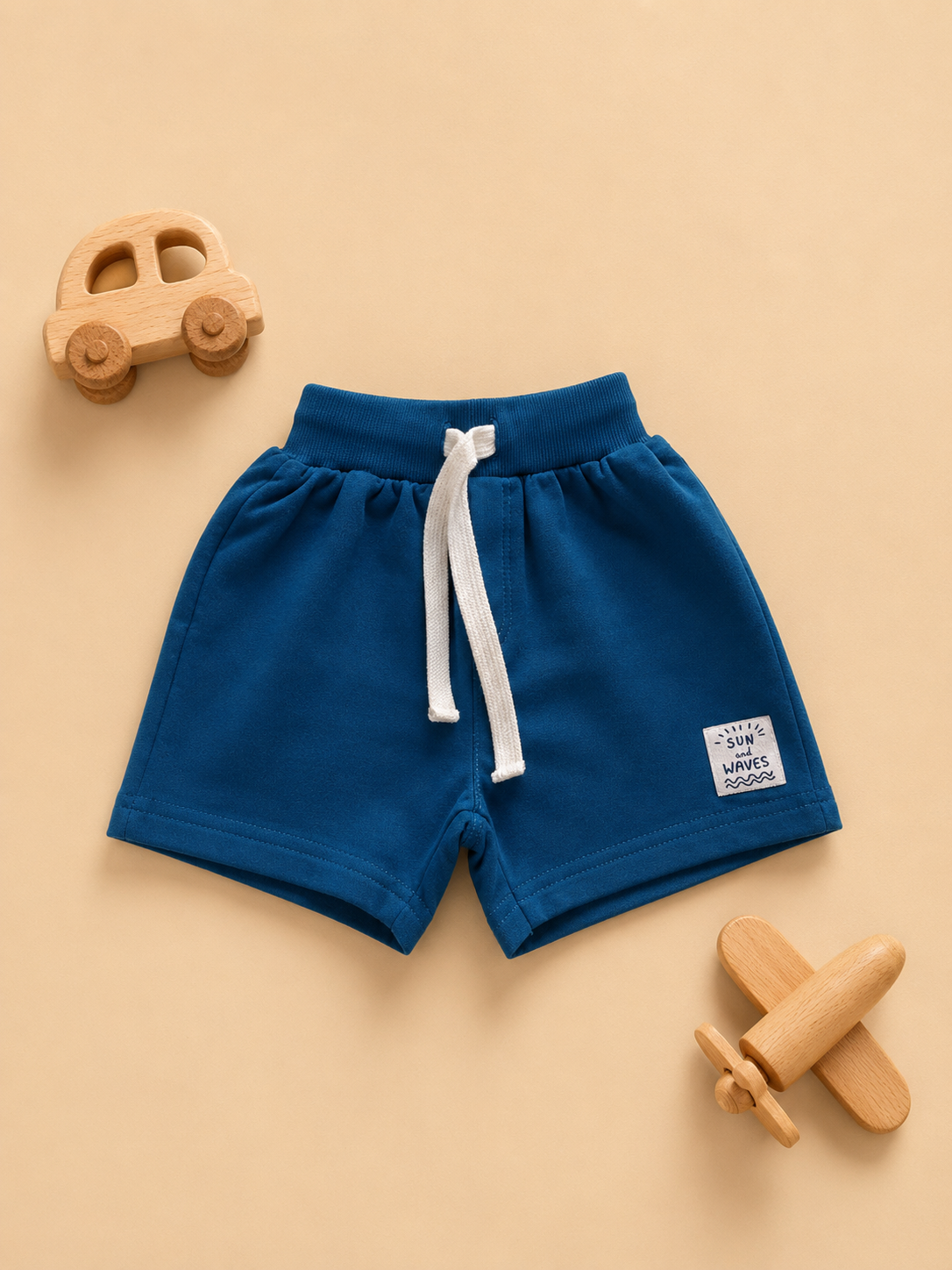 Baby Boys Sky Blue Cotton Shorts with Beach Patch