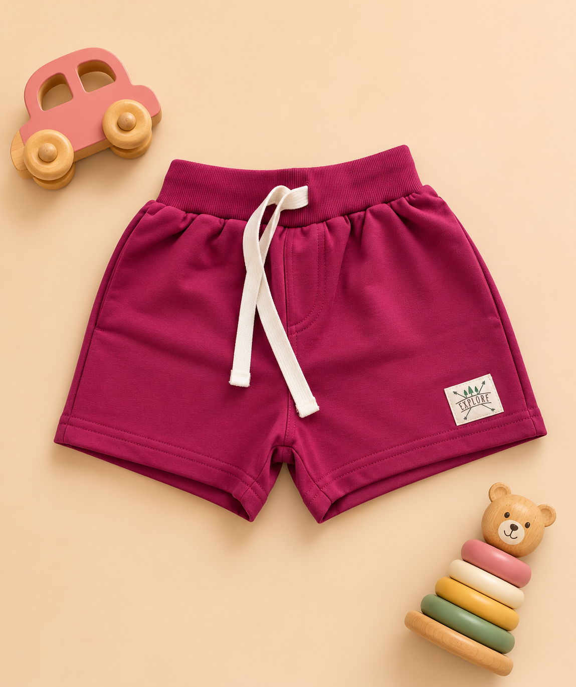 Baby Boys Sky Blue Cotton Shorts with Beach Patch