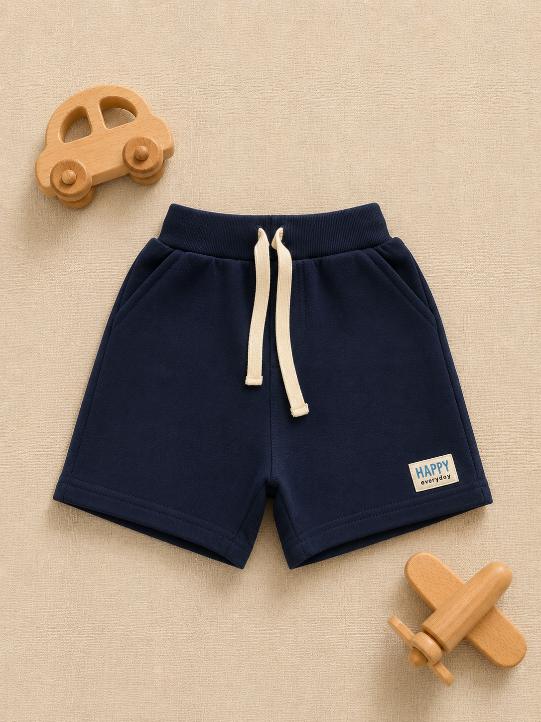 Baby Boys Sky Blue Cotton Shorts with Beach Patch