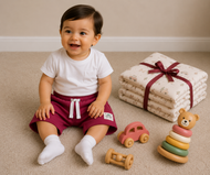 Baby Boys Sky Blue Cotton Shorts with Beach Patch
