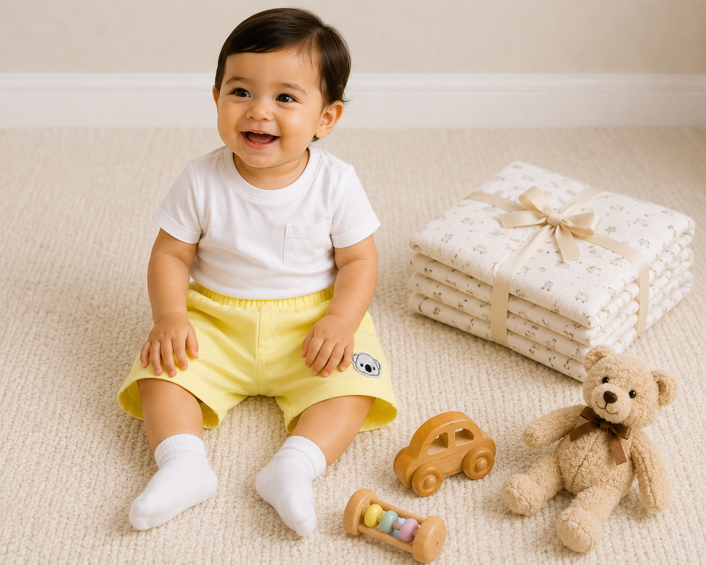 Baby Boys Cotton Yellow Shorts with Koala Patch
