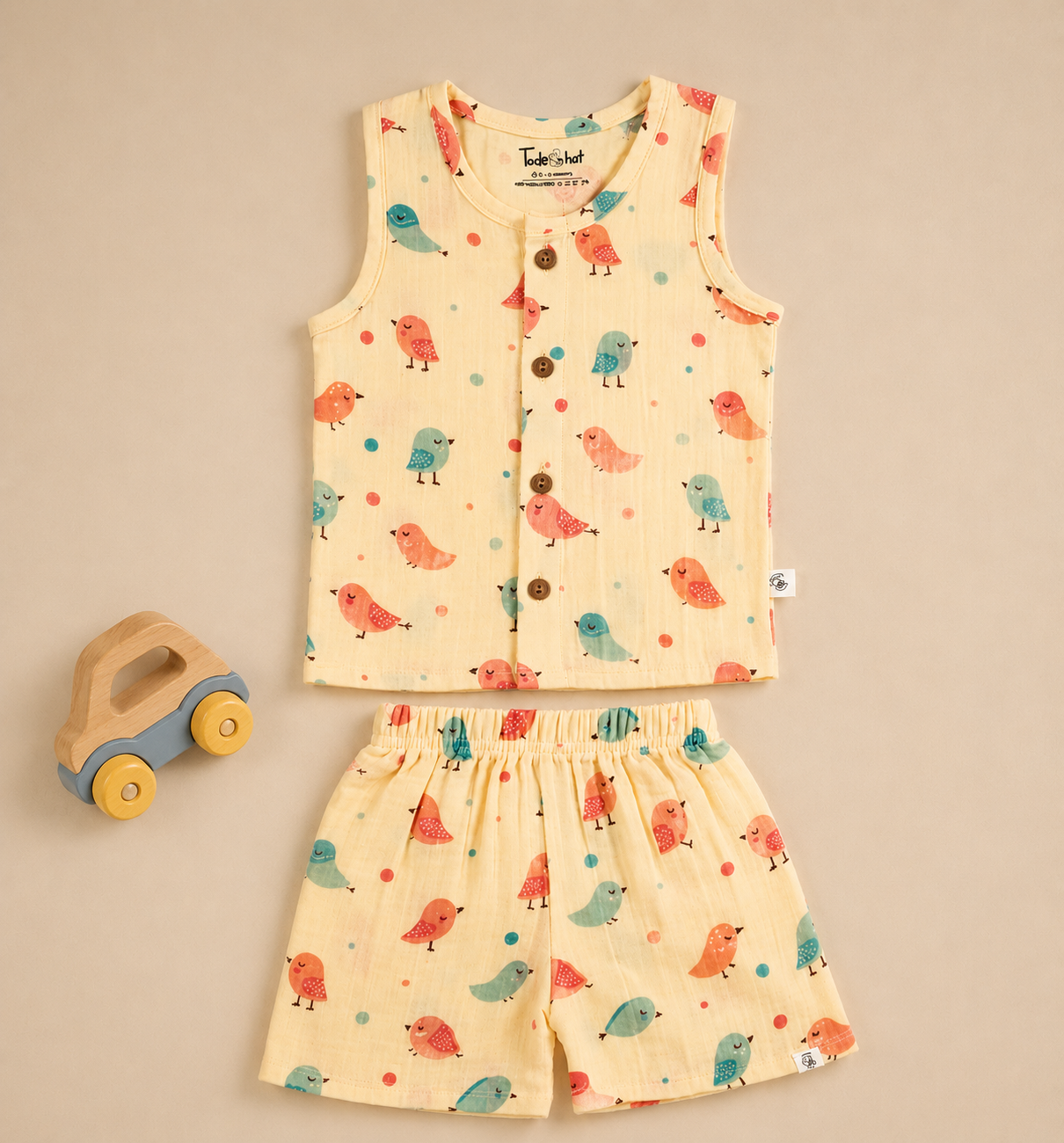 Baby Boys Bird Print Sleeveless Muslin Co-ord Set