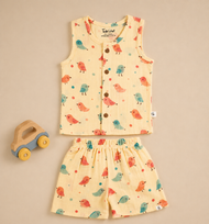 Baby Boys Bird Print Sleeveless Muslin Co-ord Set