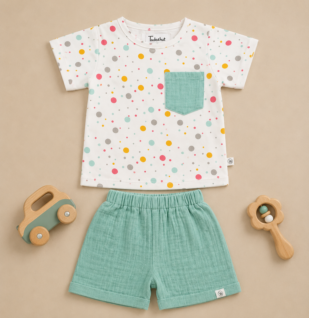 Baby Boys Balloon Bear Printed T-Shirt & Muslin Shorts Co-ord Set