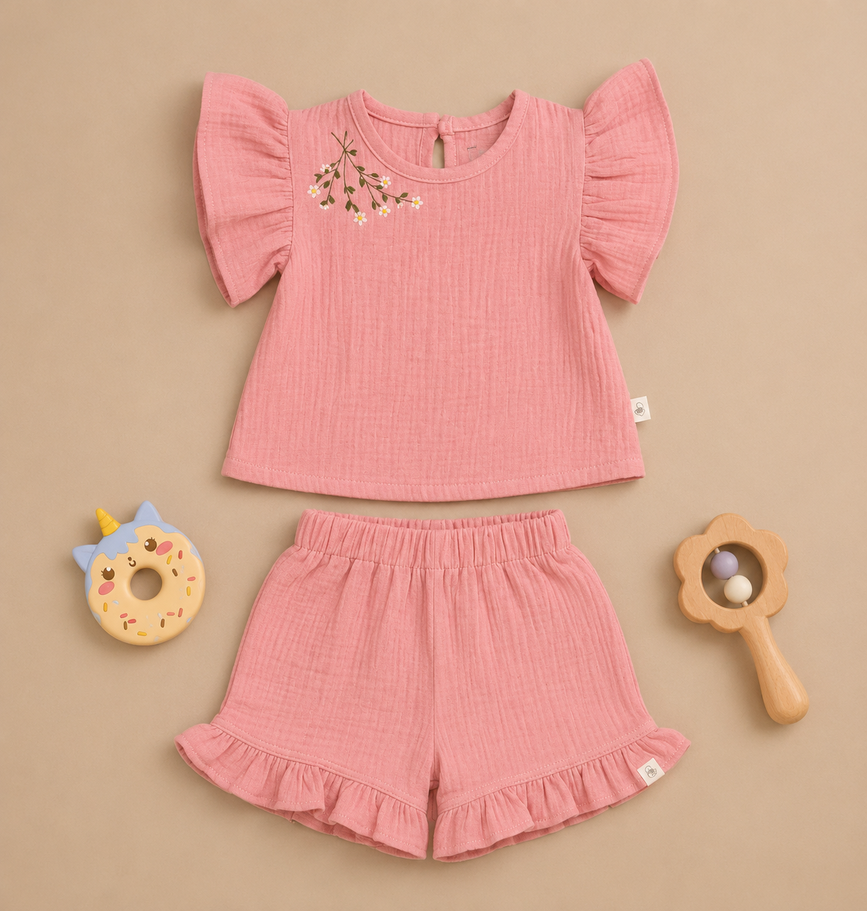 Baby Girls Pink Muslin Cotton Co-ord Set
