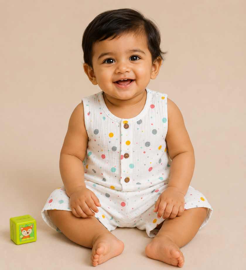 Baby Boys Muslin Cotton Sleeveless Co-ord Set