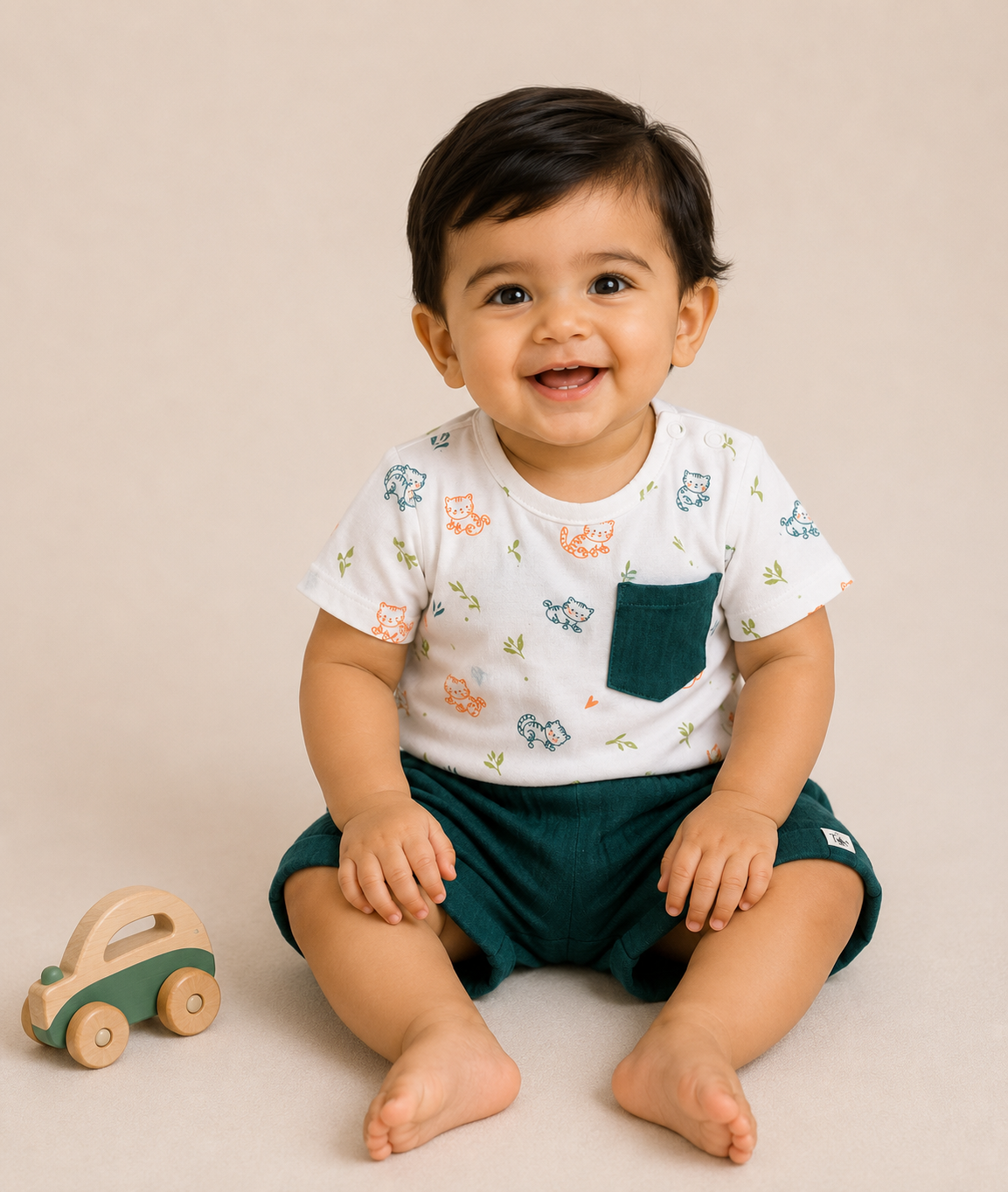 Baby Boys Balloon Bear Printed T-Shirt & Muslin Shorts Co-ord Set