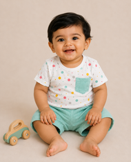 Baby Boys Balloon Bear Printed T-Shirt & Muslin Shorts Co-ord Set