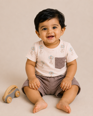 Baby Boys Balloon Bear Printed T-Shirt & Muslin Shorts Co-ord Set