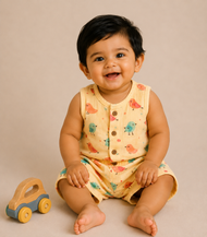 Baby Boys Bird Print Sleeveless Muslin Co-ord Set