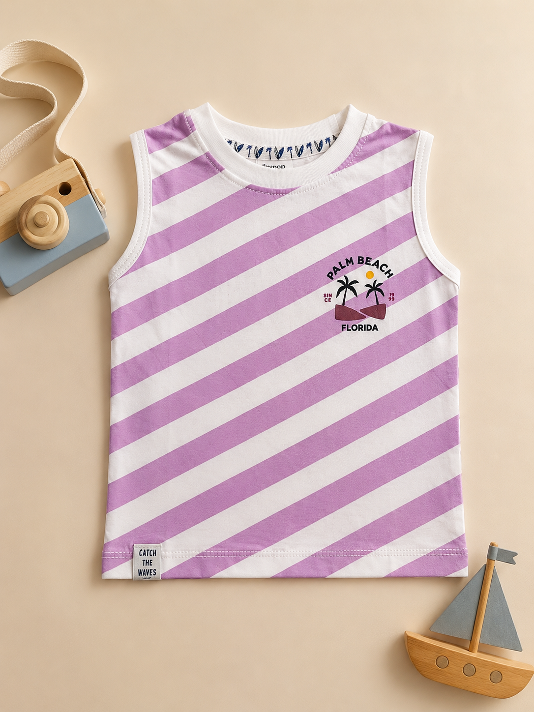 Palm Beach Striped Sleeveless Cotton Vest for Kids