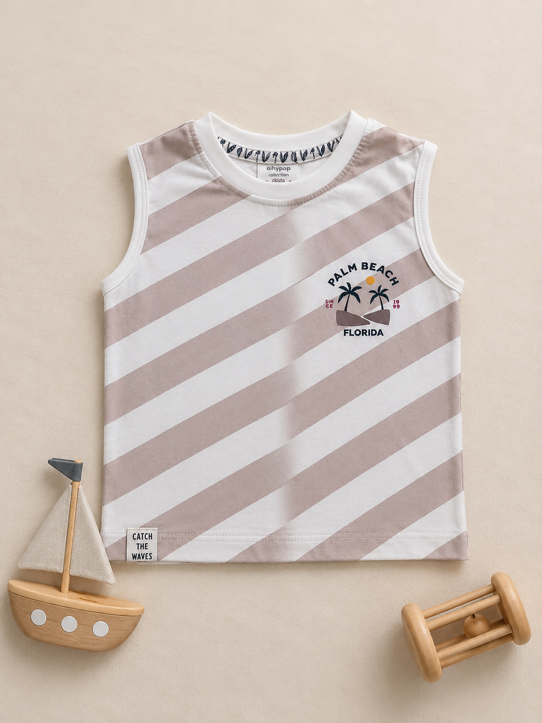 Palm Beach Striped Sleeveless Cotton Vest for Kids