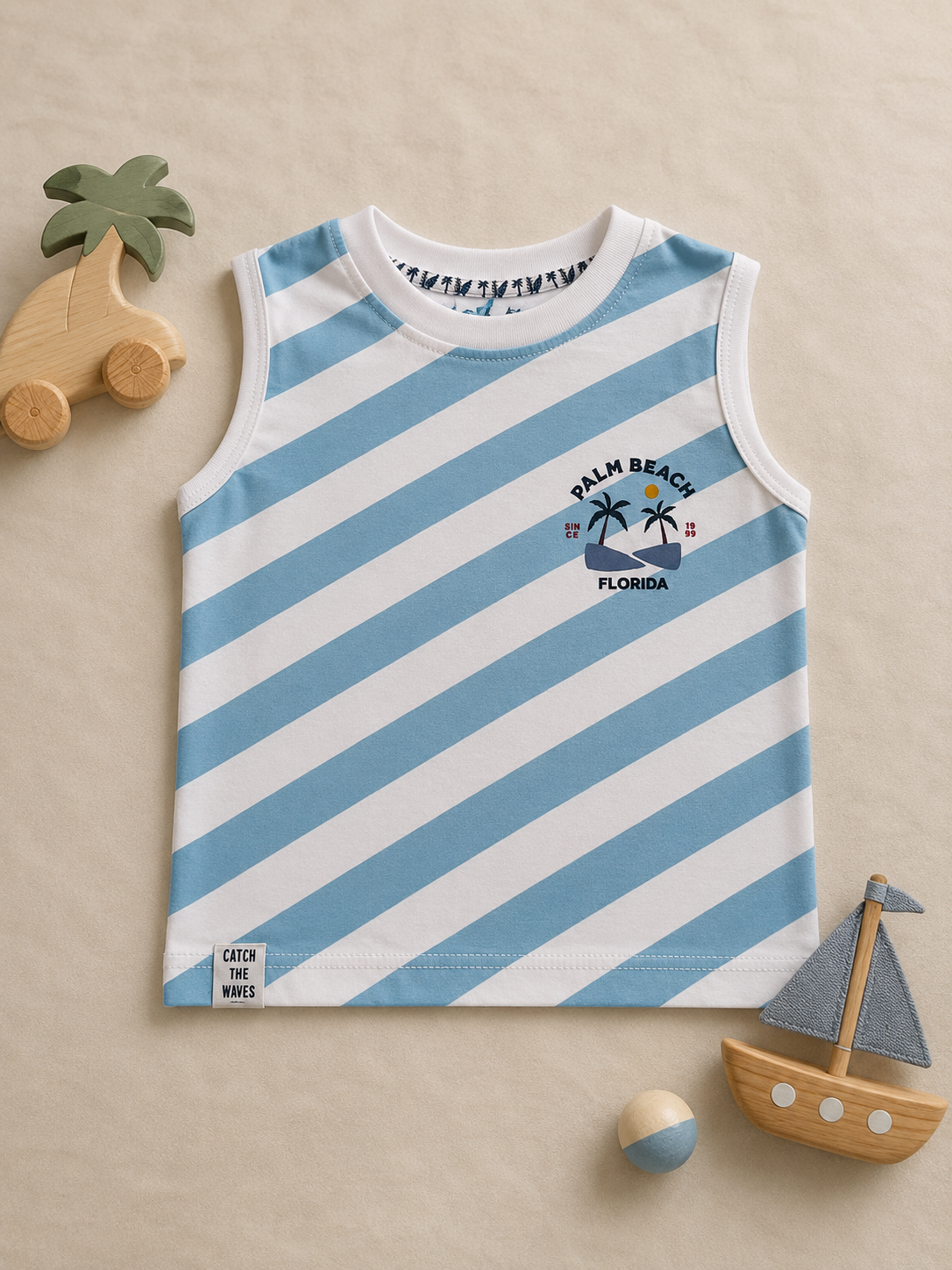 Palm Beach Striped Sleeveless Cotton Vest for Kids