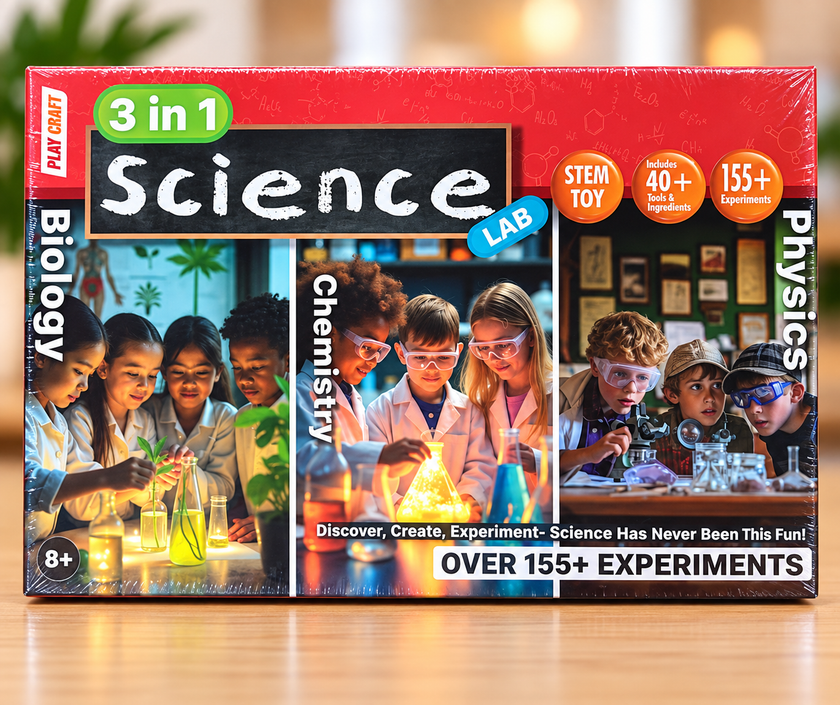 3-in-1 Science Lab STEM Kit – Biology, Chemistry & Physics | 155+ Experiments | Age 8+