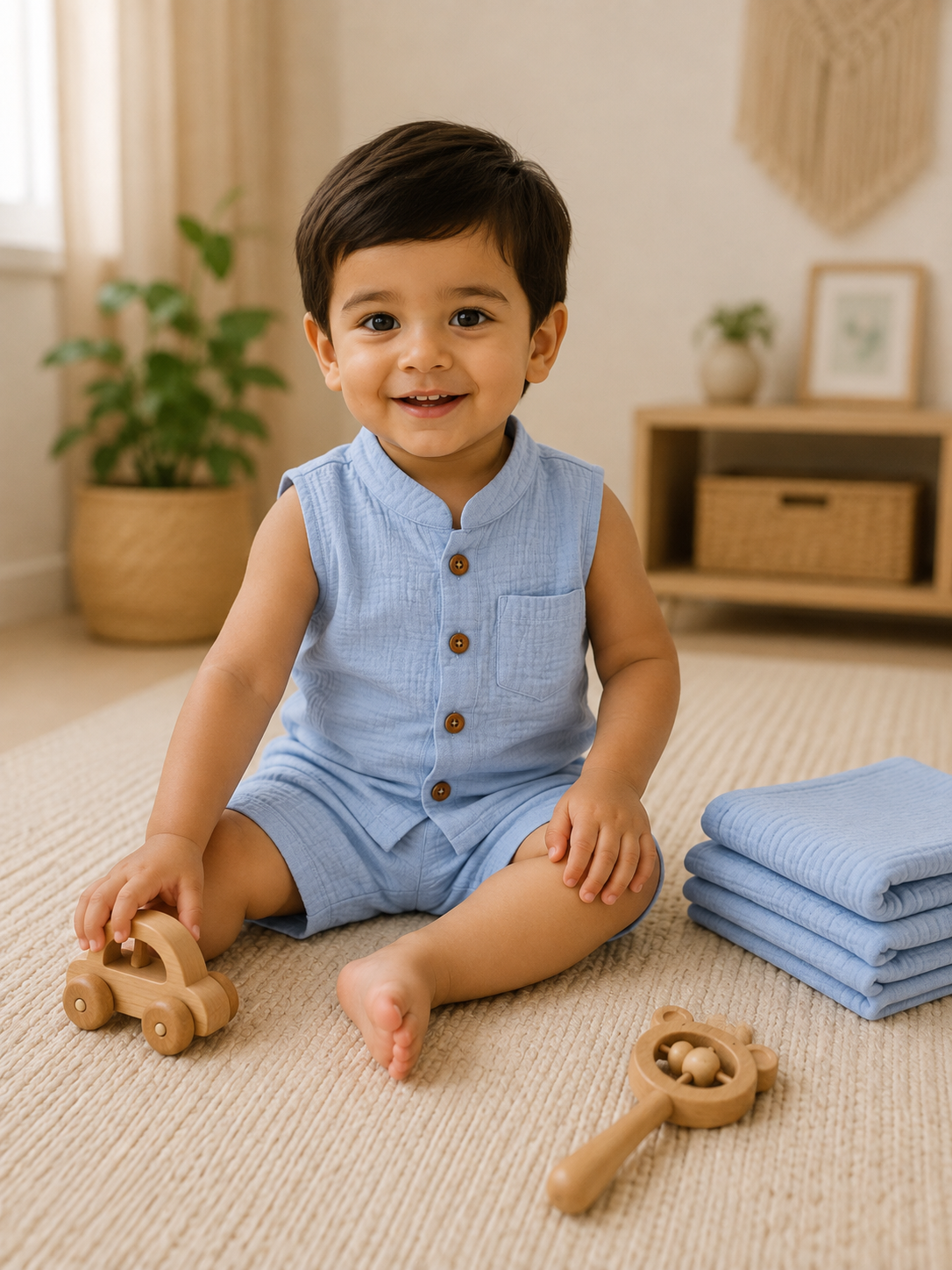 Blush Pink Muslin Boys Co-ord Set
