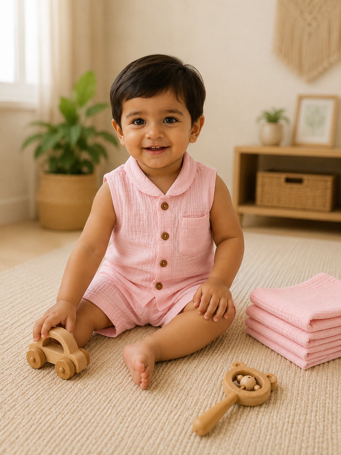 Blush Pink Muslin Boys Co-ord Set
