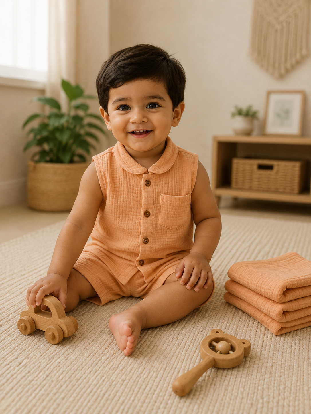 Blush Pink Muslin Boys Co-ord Set