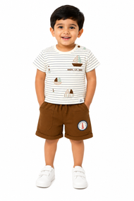 White Striped Sailboat Print Co-Ord Set