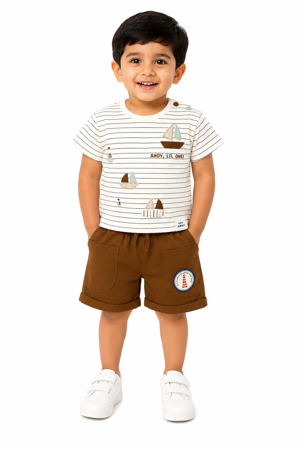White Striped Sailboat Print Co-Ord Set