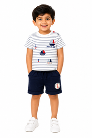 White Striped Sailboat Print Co-Ord Set