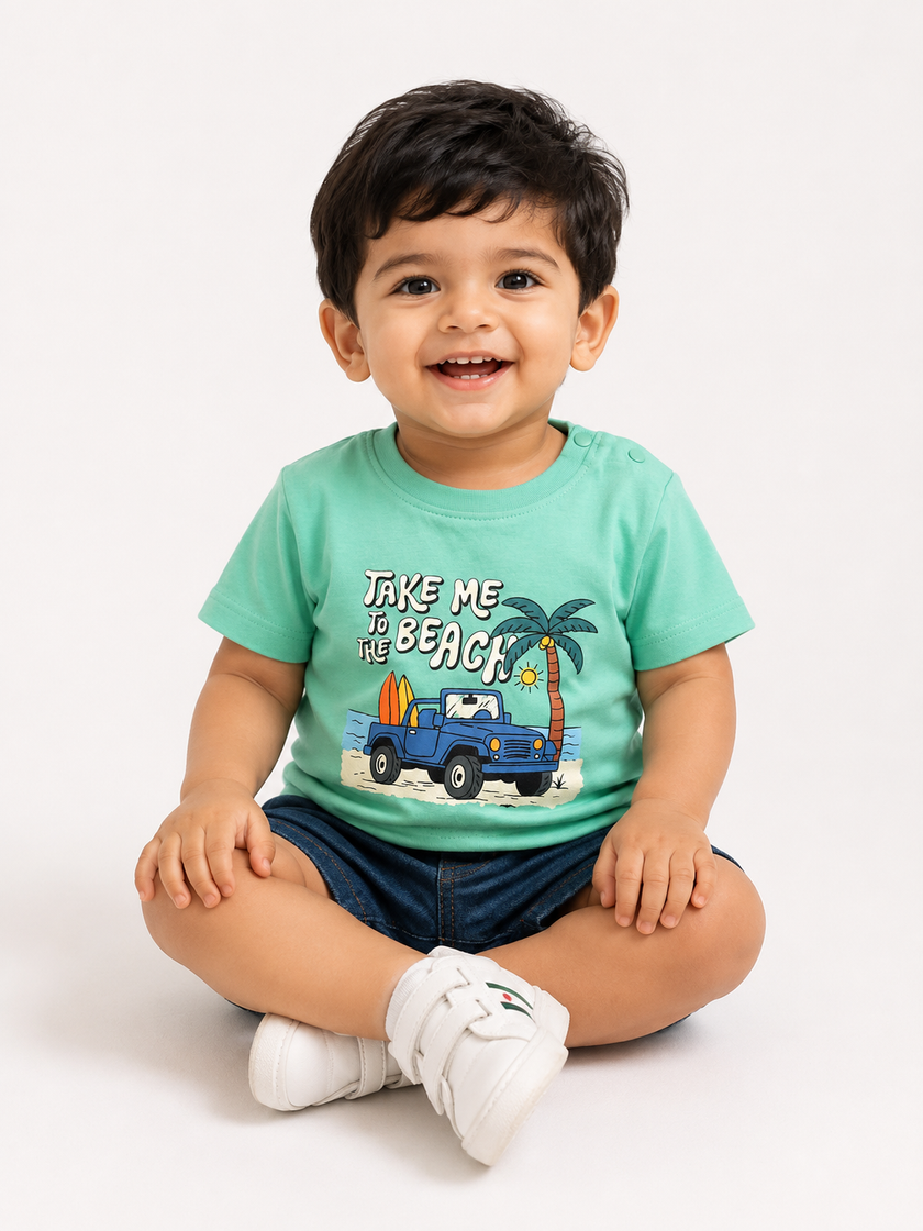 "Take Me to the Beach" Printed Cotton T-Shirt
