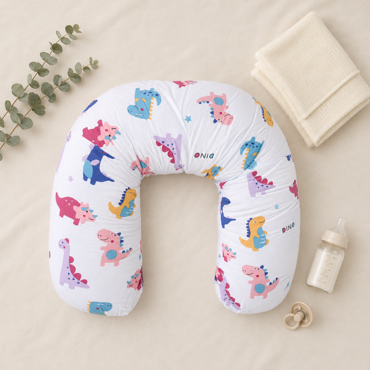 Colorful Dinosaur Print Pregnancy & Feeding Pillow