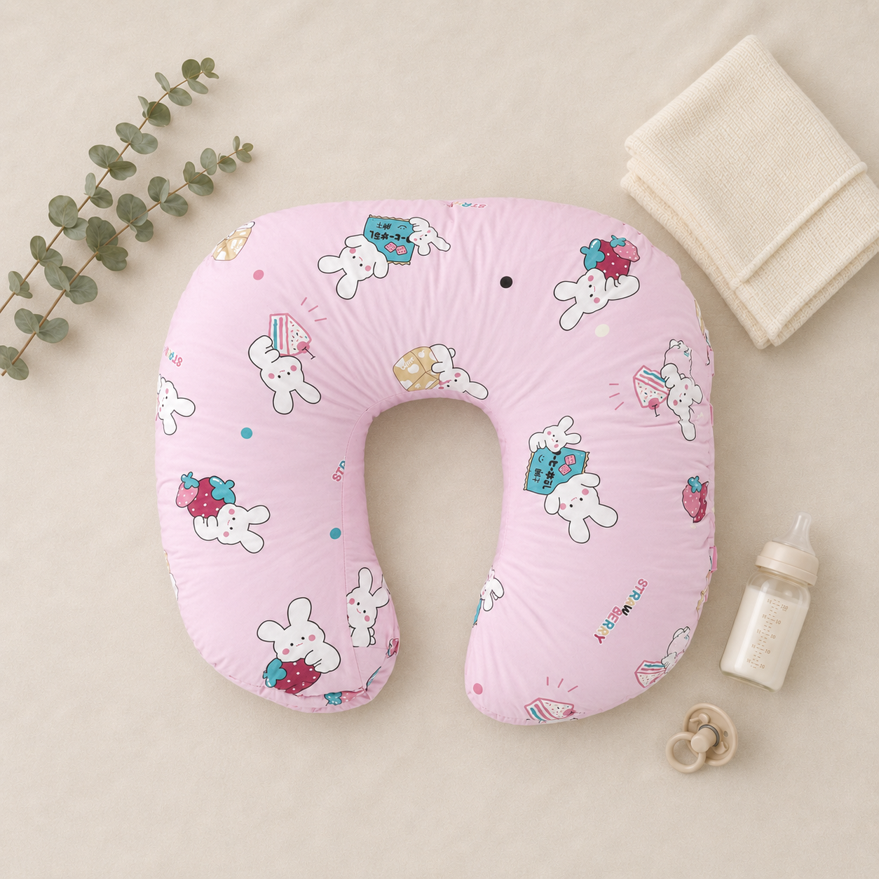 Pink Bunny & Strawberry Nursing and feeding Pillow