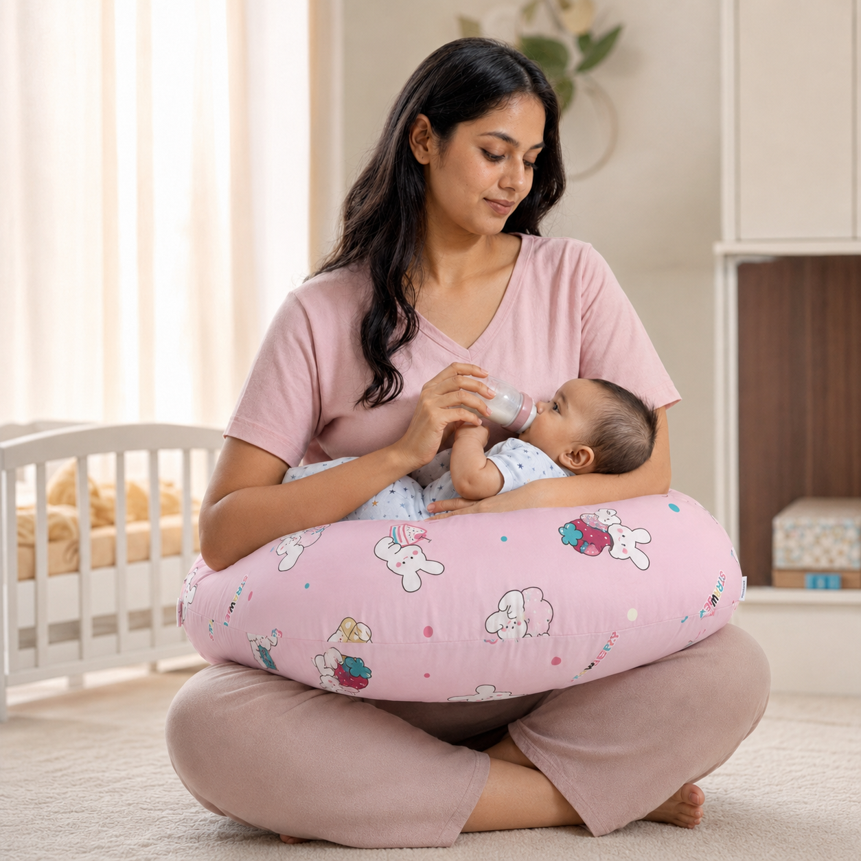 Pink Bunny & Strawberry Nursing and feeding Pillow