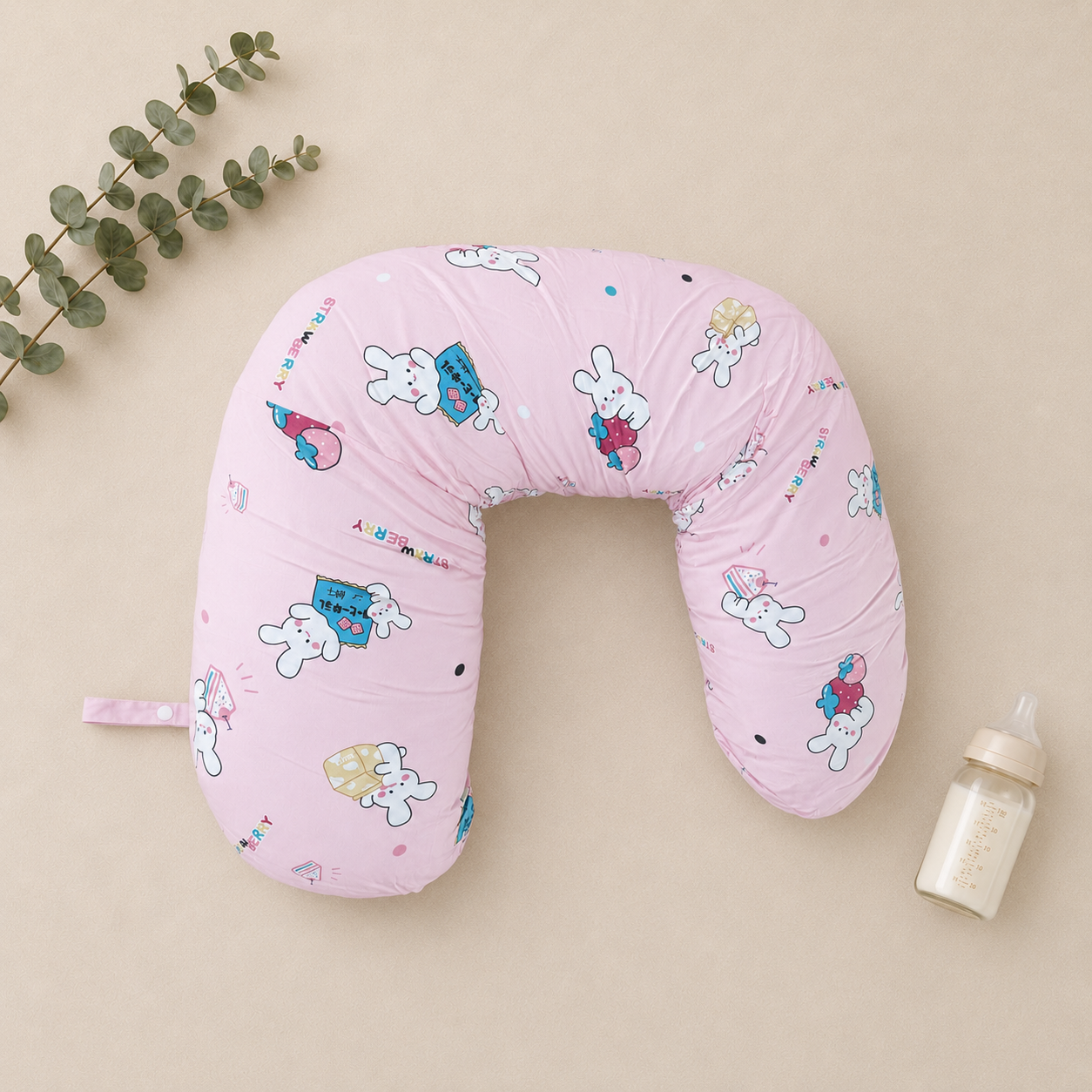 Pink Bunny & Strawberry Pregnancy & Feeding Pillow