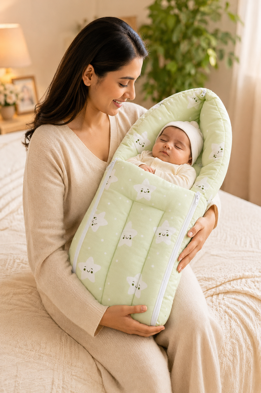 Mint Green Star-Print Baby Carry Nest