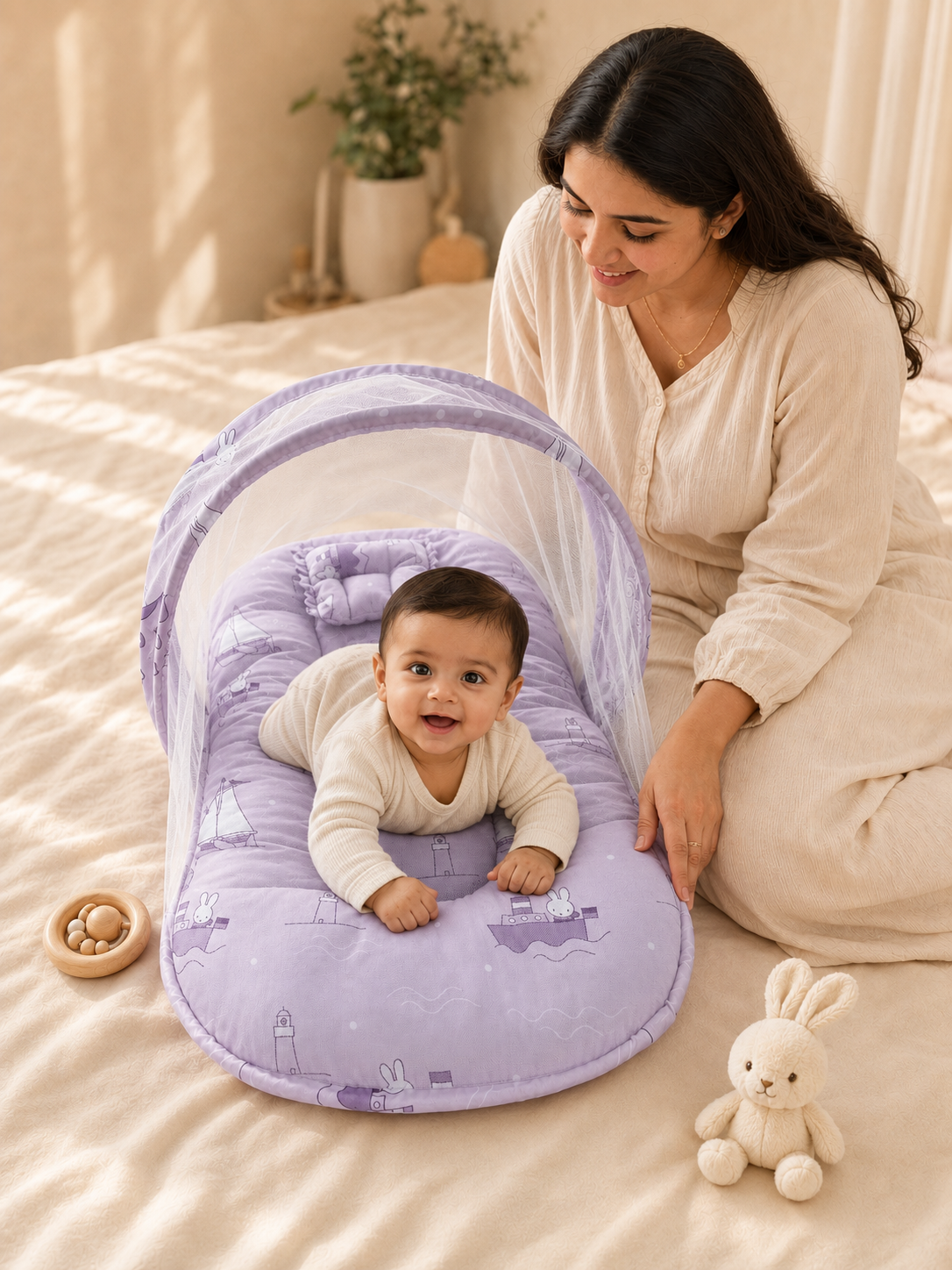 Lavender Bunny Print Baby Mosquito Net Bed