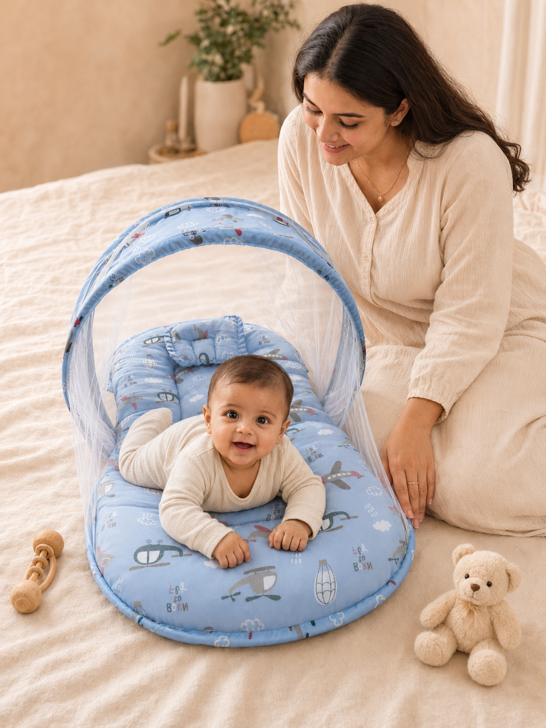 Purple Aviation Print Baby Mosquito Net Bed