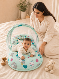 Elephant & Balloon Print Baby Bed with Mosquito Net