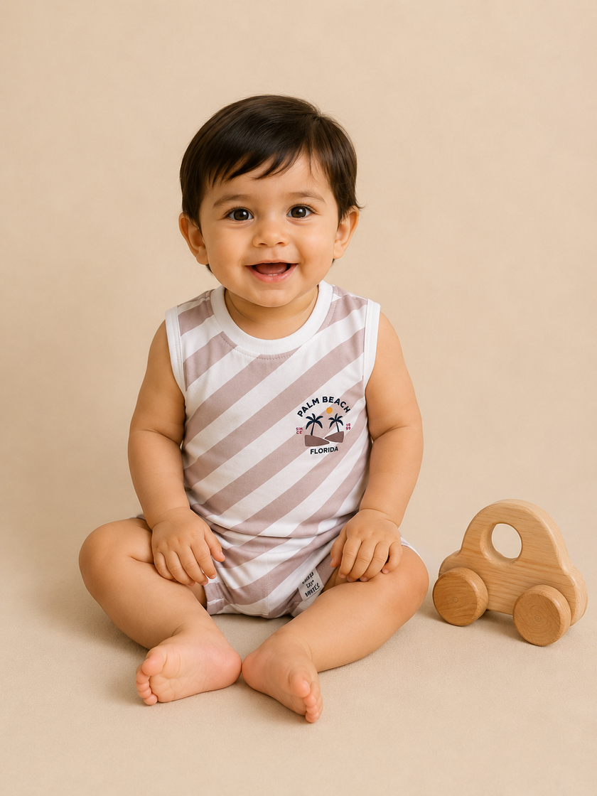Palm Beach Striped Sleeveless Cotton Vest for Kids