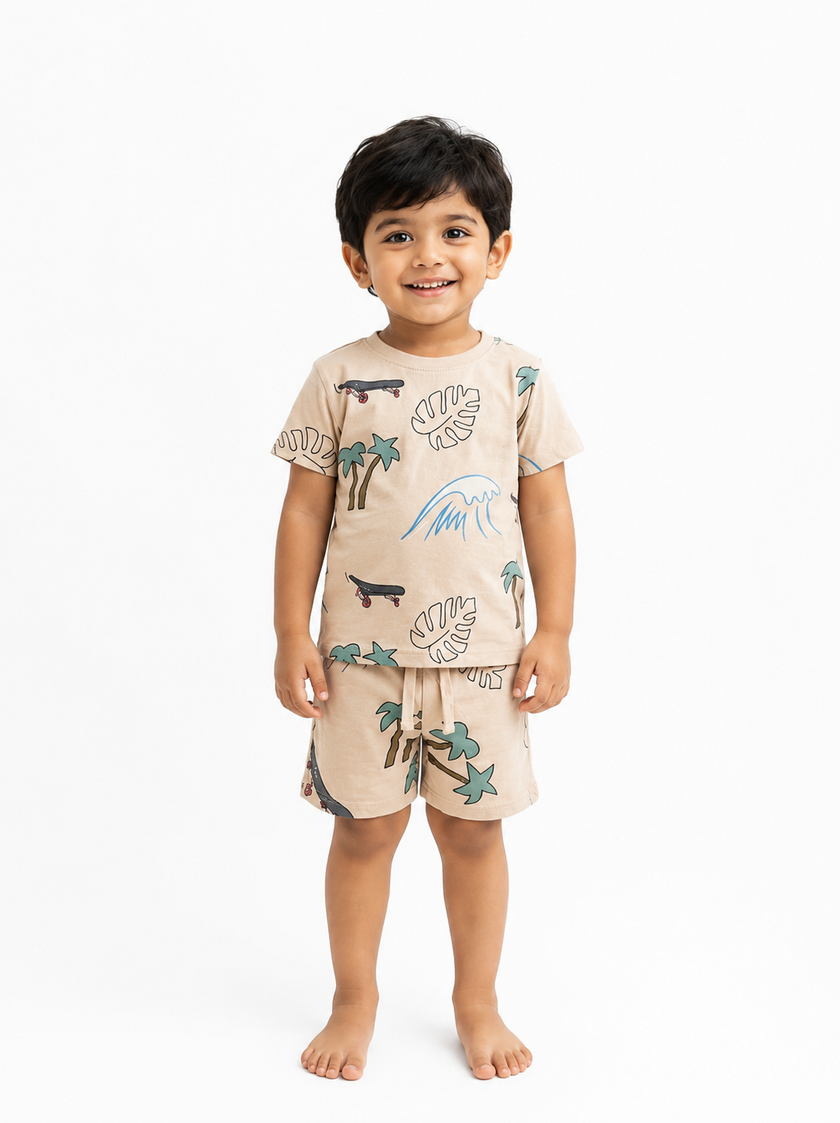 Palm Tree & Ocean Print T-Shirt & Shorts