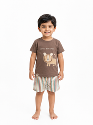 Cute Lion Applique Half Sleeve T-Shirt & Shorts