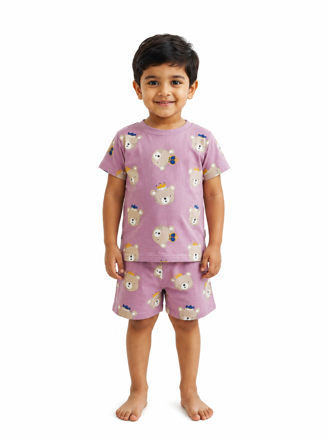Bear Print Half Sleeve T-Shirt with Shorts