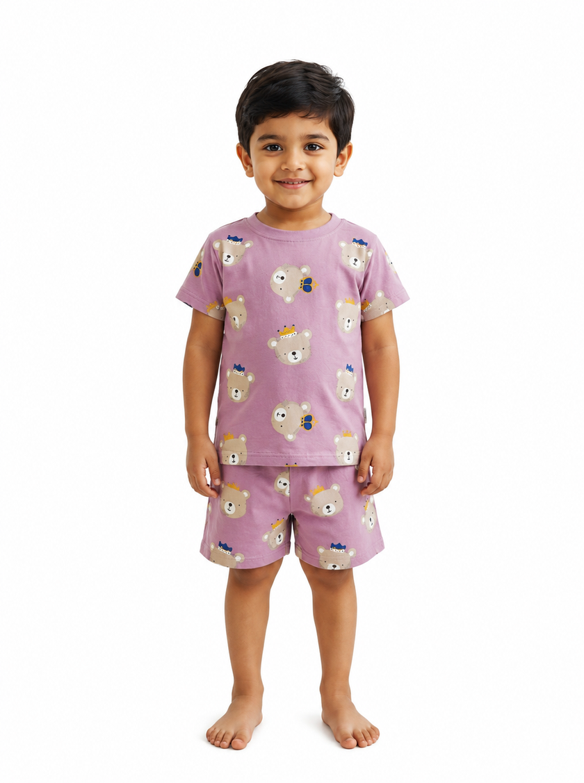 Bear Print Half Sleeve T-Shirt with Shorts
