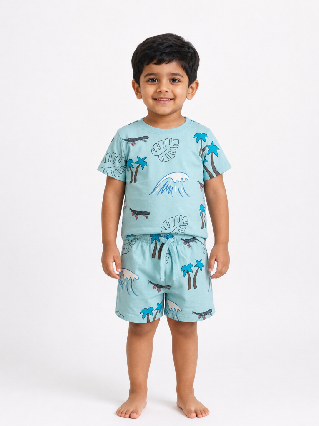 Palm Tree & Ocean Print T-Shirt & Shorts
