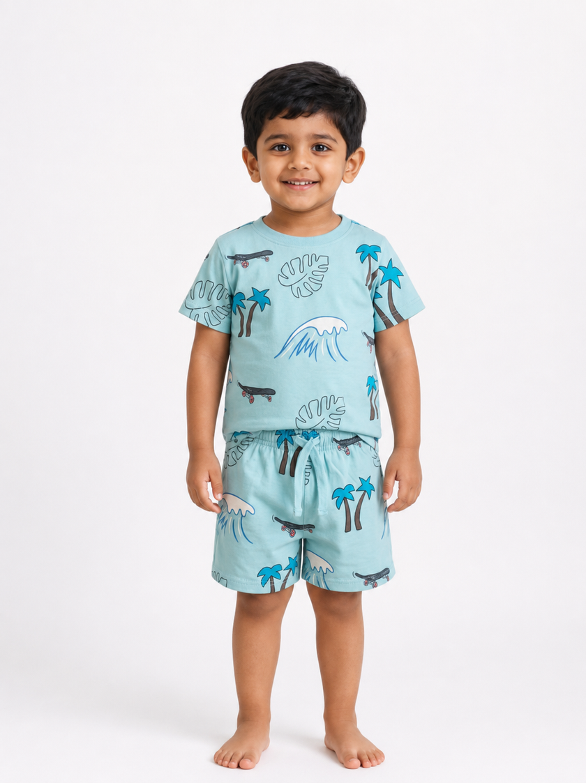 Palm Tree & Ocean Print T-Shirt & Shorts