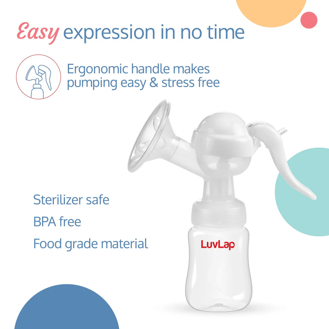 LuvLap Manual Breast Pump + 25 Pcs Breast Milk Storage Bags (Combo Pack)