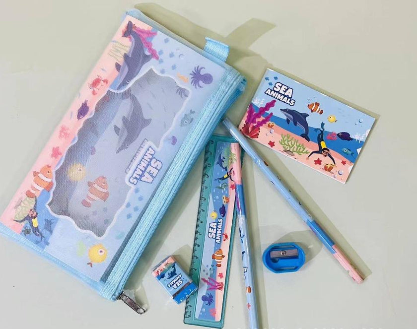 Kids Cartoon Mesh Pencil Pouch