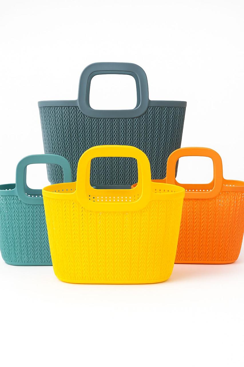 tylish Multipurpose Plastic Baskets with Textured Handle - Mamadada