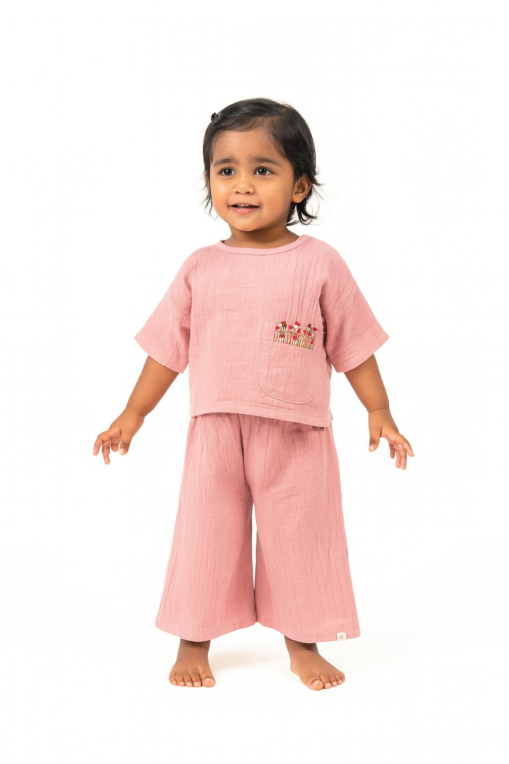 Baby Pink Crinkled Muslin Boat Neck Co-ord Set