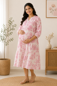 Pink Floral Print Maternity & Feeding Maxi