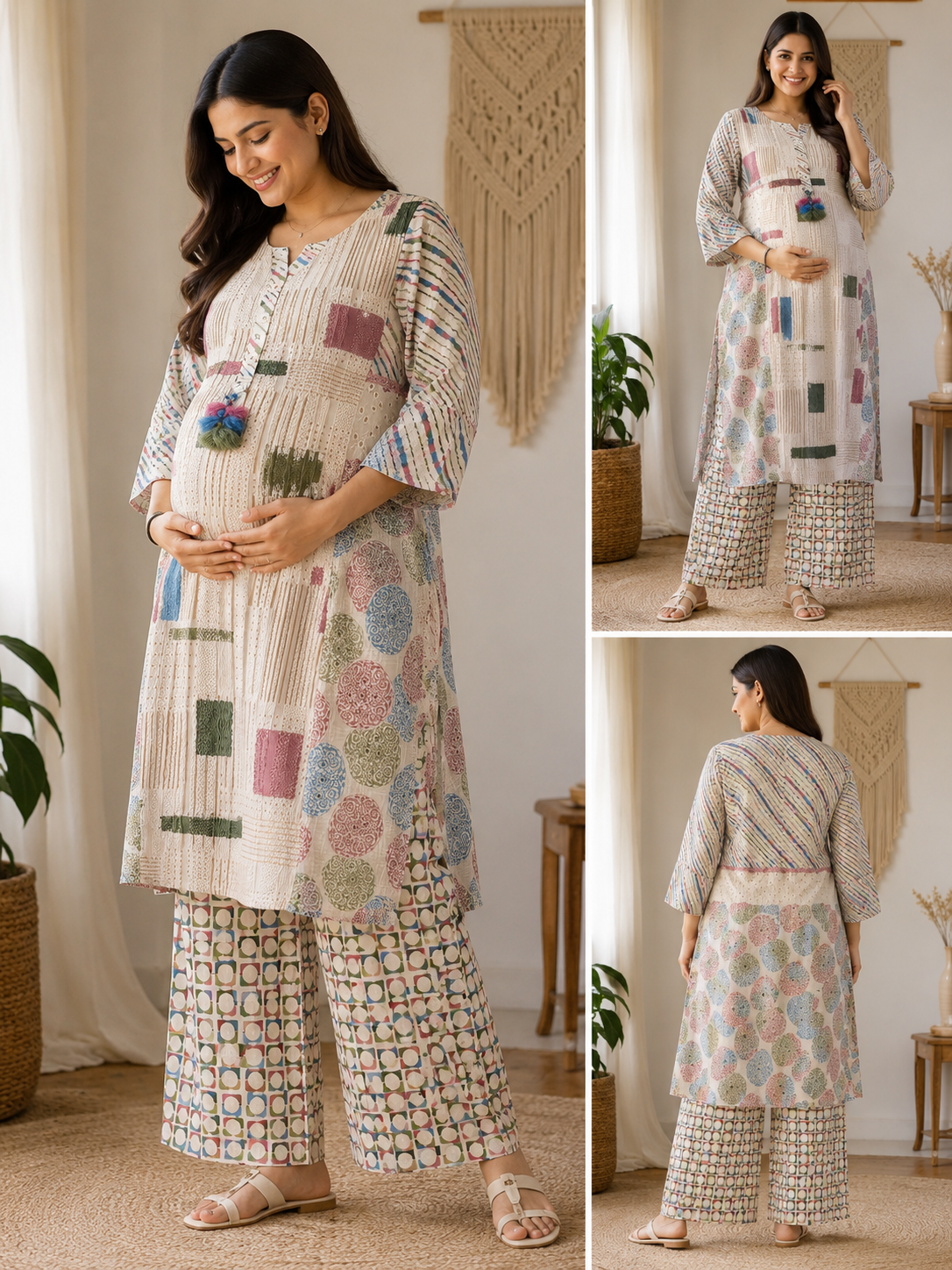 Boho Print Maternity & Feeding Kurta with Palazzo Set for Women