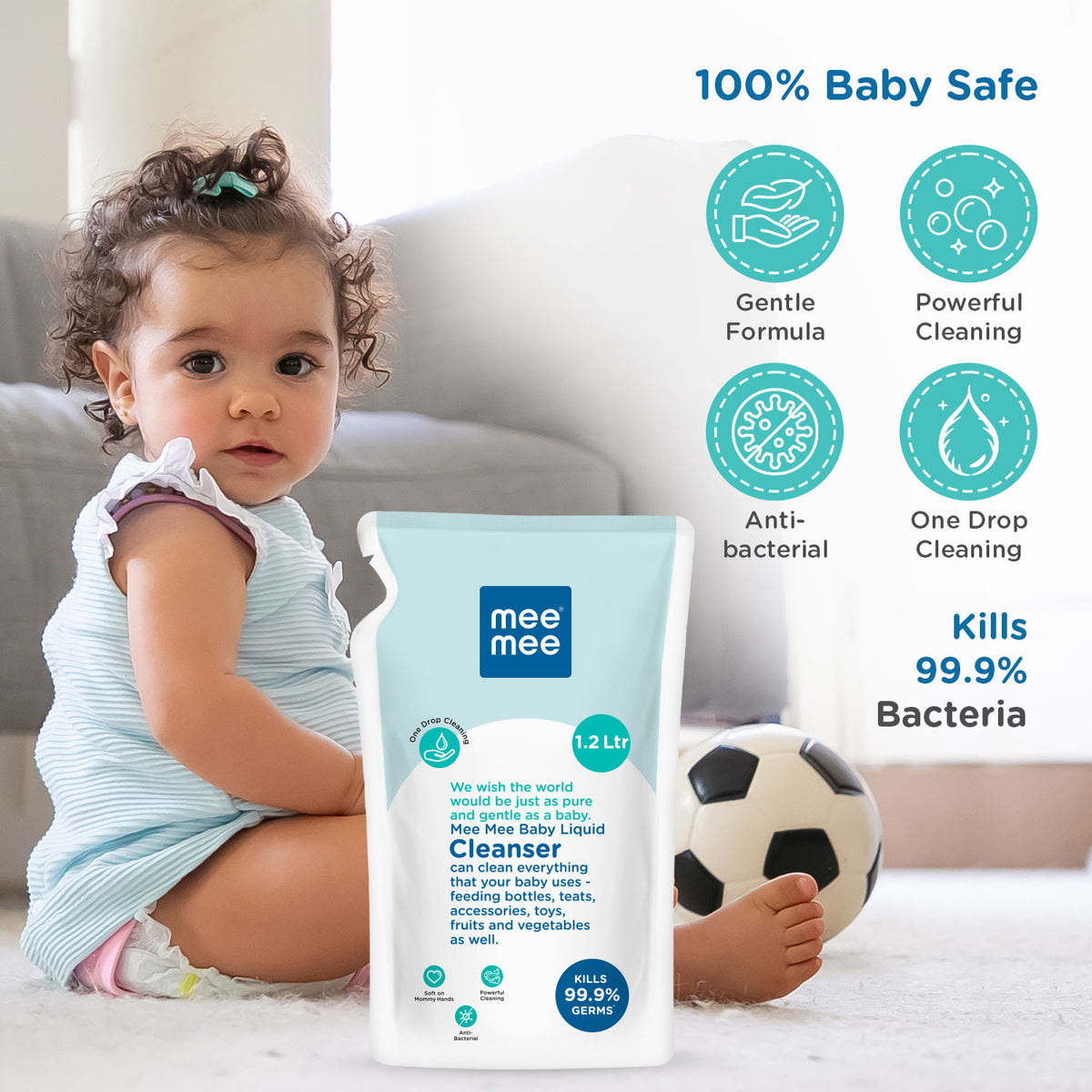 Mee Mee Anti-Bacterial Baby Liquid Cleanser – Gentle & Effective Refill Pack (1.2L)
